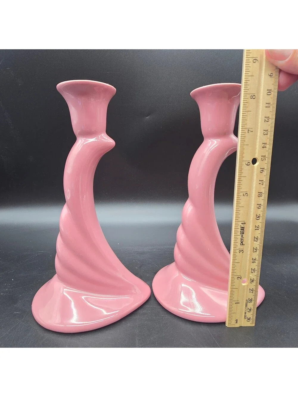 Vintage 1992 Royal Haeger Mauve Pink Ceramic Swirl Candlestick Holders #422